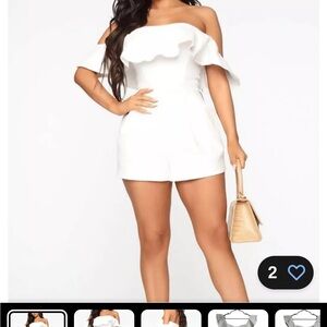 Fashion Nova - When In Doubt Denim White Romper